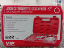Jogo Soquetes Sextavado 1/2 22 Peças 8 A 32mm + Catraca Vip
